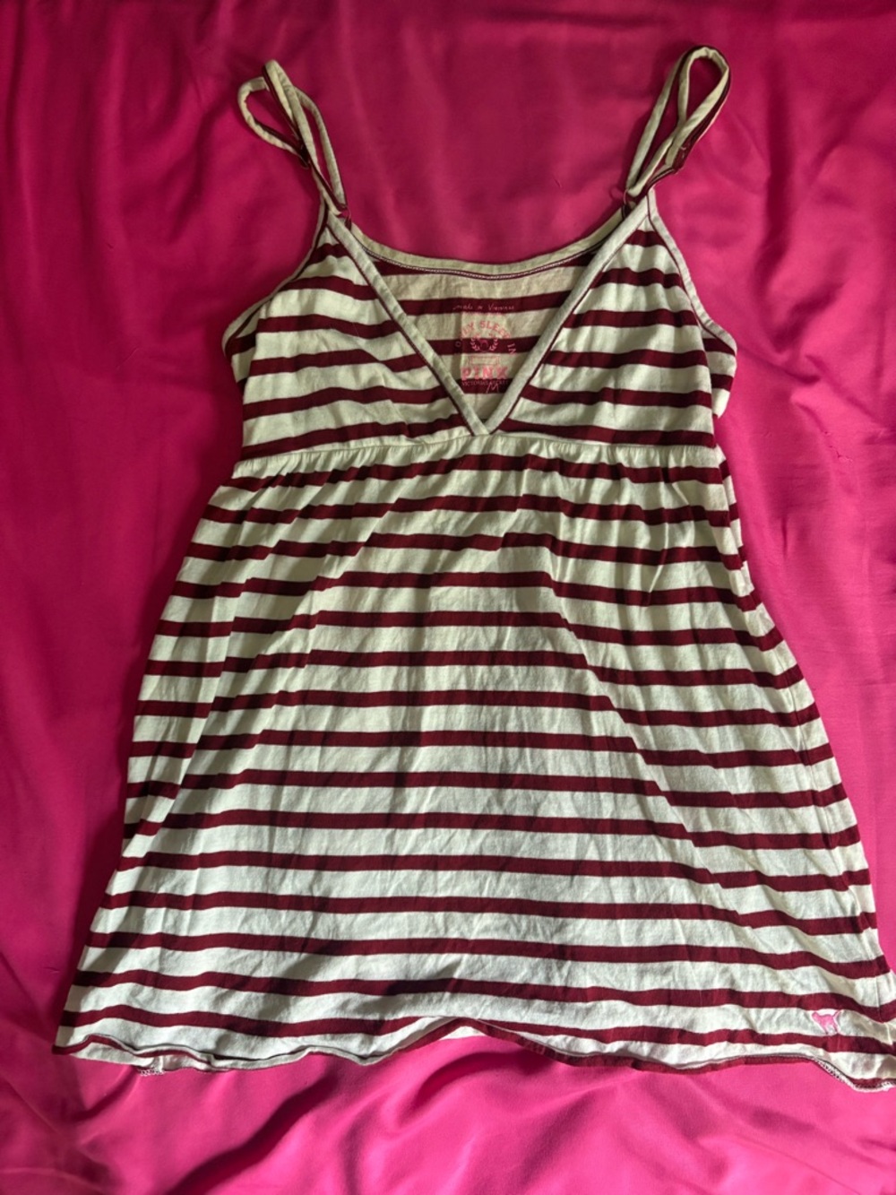 PINK Victoria's Secret Cream and Burgundy Striped Tank Dress